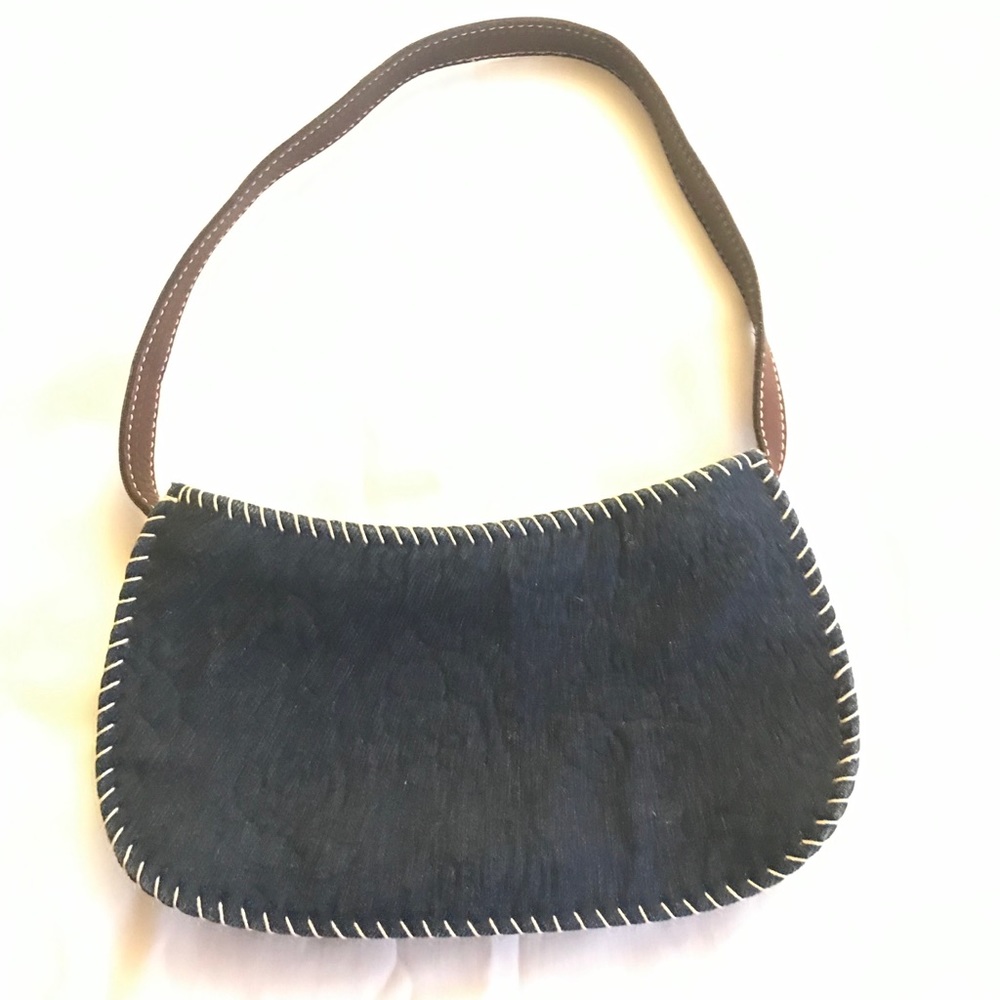 Denim and leather purse